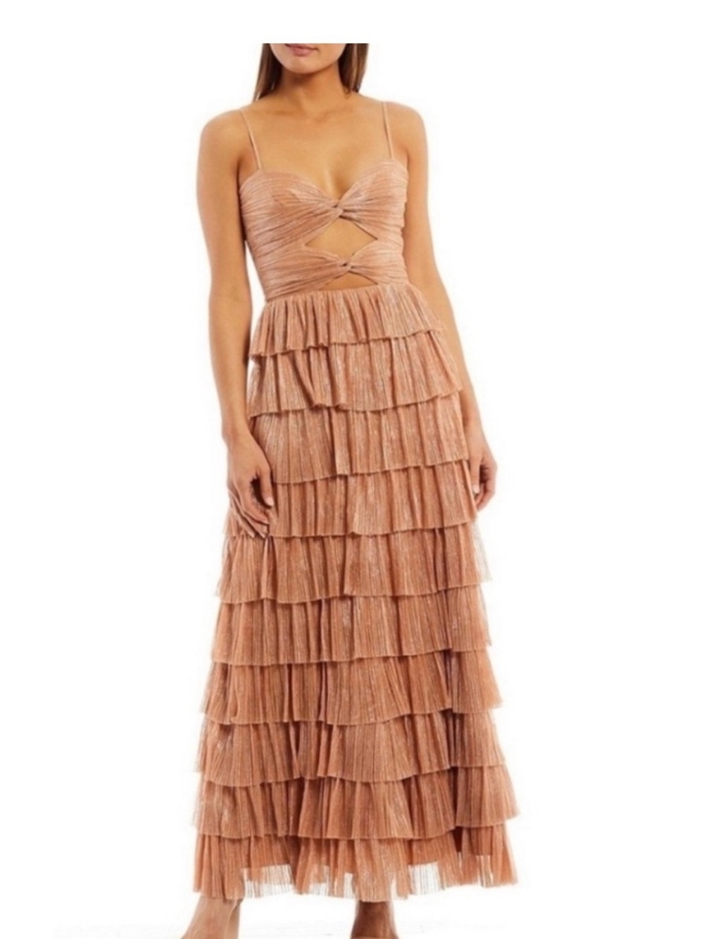 Gianni Bini Metallic Rose-Tan Tiered Maxi Dress